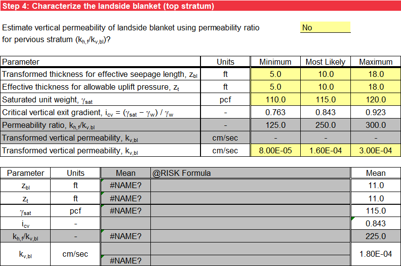 Step 4 of BT Case 6 worksheet: Probabilistic input without using @RISK.